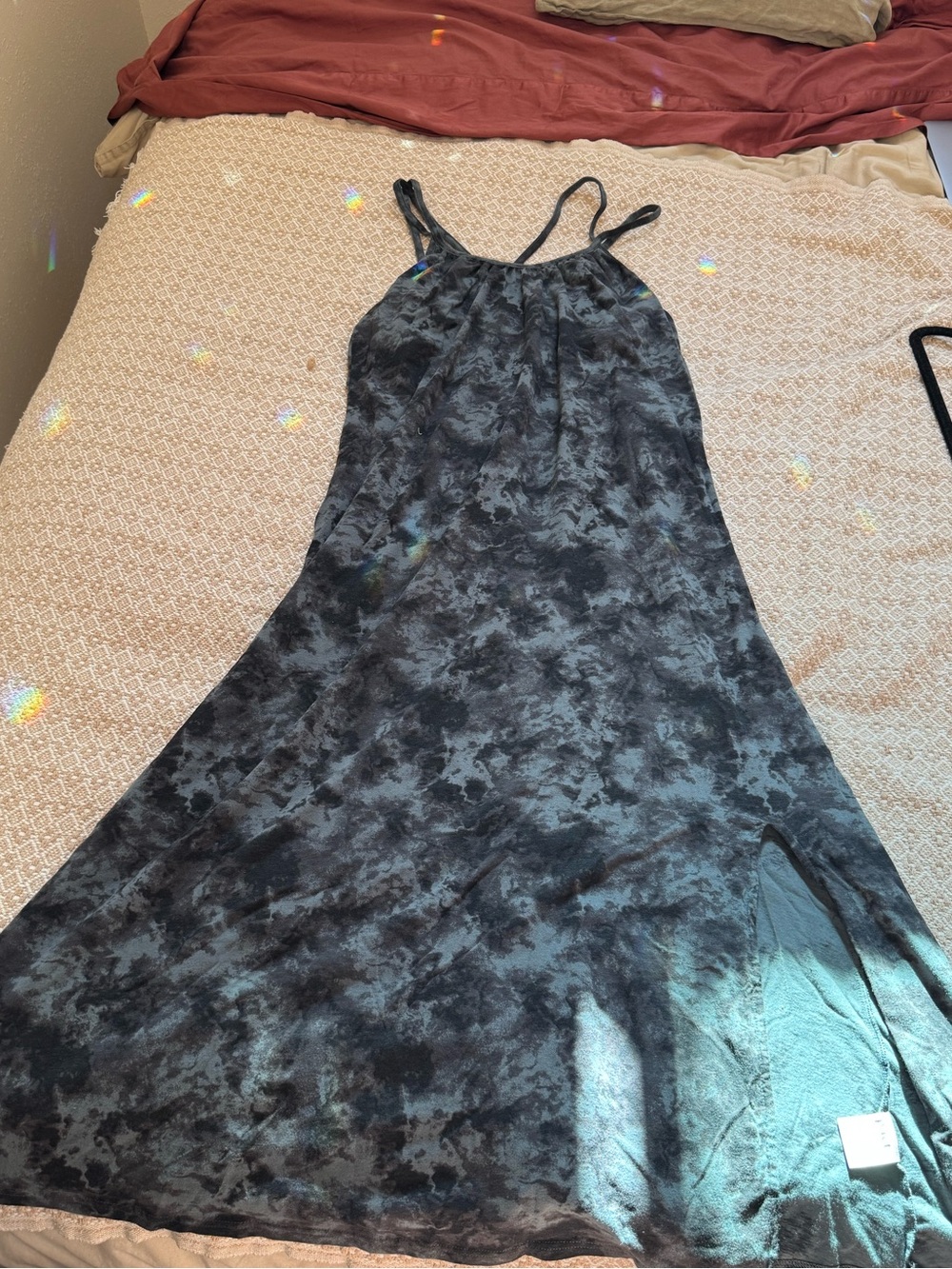 Pact Black and Gray Tie-Dye Maxi Slip Dress